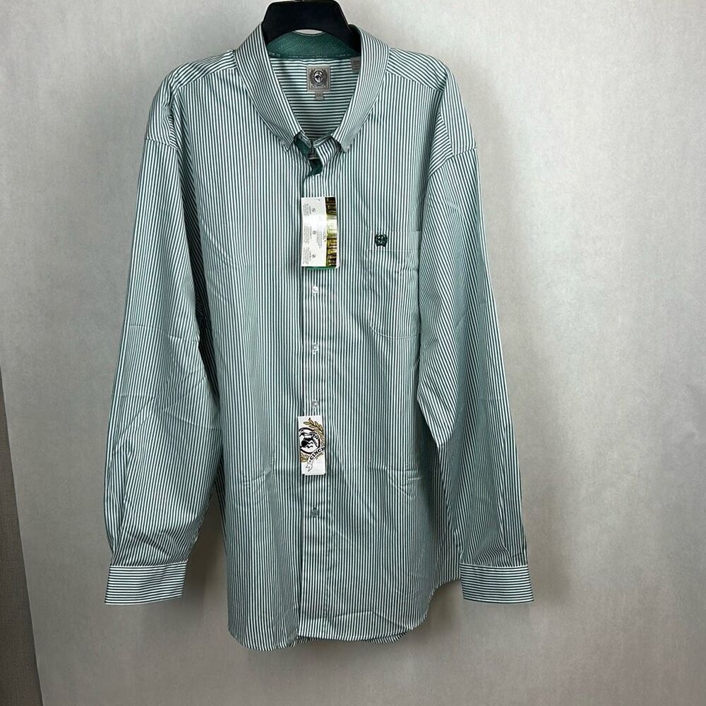NEW Cinch Men's Tencel Striped Print Long Sleeve Button-Down Shirt Sz XXL Green